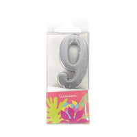 Number 9 Silver Birthday Candle-رقم شمعه عيدالميلاد