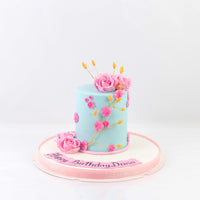 Round Birthday Cake with Flowers- كيكة يوم ميلاد