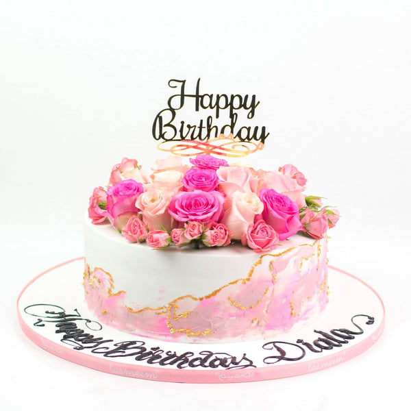 Pink Marble Roses Cake-  كيكة يوم ميلاد